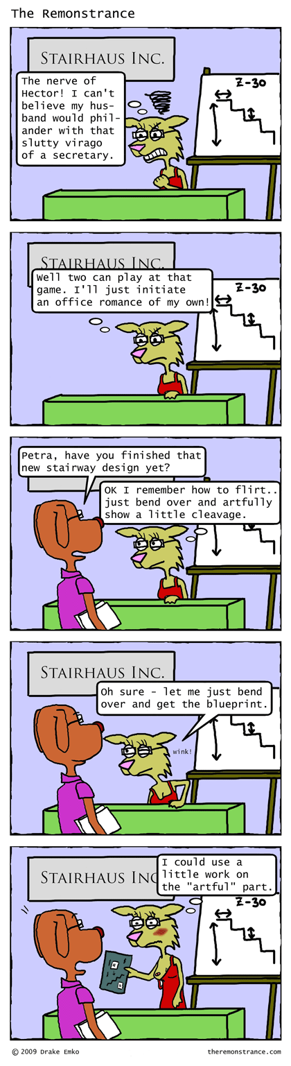 Petra the Office Flirt - The Remonstrance comic for 2009-07-13. Word of the day: virago